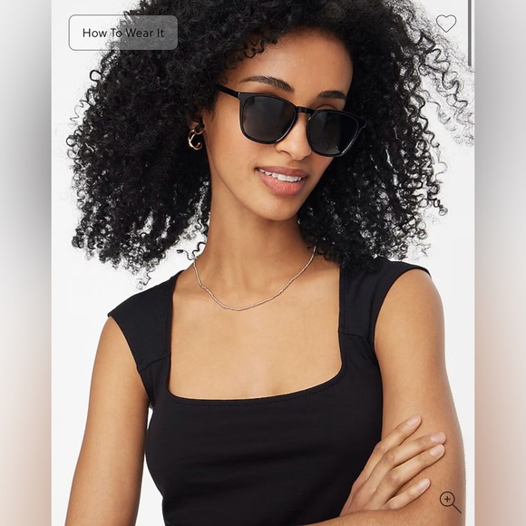 J.Crew Cap-sleeve stretch cotton-blend squareneck tank top in black - Picture 2 of 5